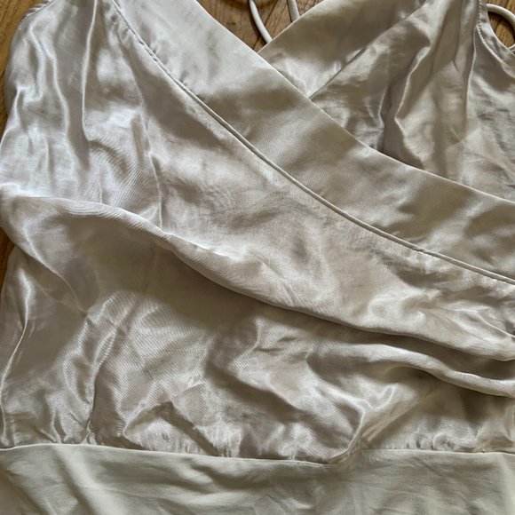 Zara Dove Gray Satin Bodysuit Strappy Sexy Wrap V-Neck Dressy Blouse Size XS - Picture 6 of 14